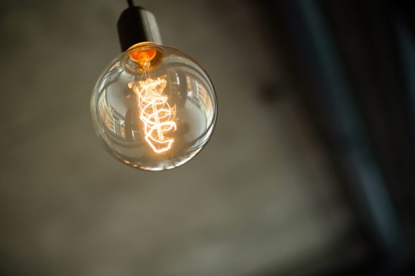 Glowing retro vintage light bulb used for decoration